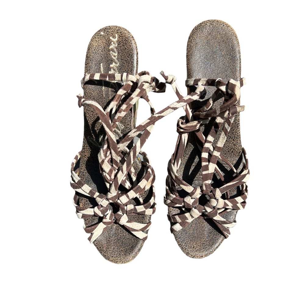 ELISA FERRARI Wedge Sandal Strappy Ankle Tie Floral Heel Boho Vibes Women’s 8.5